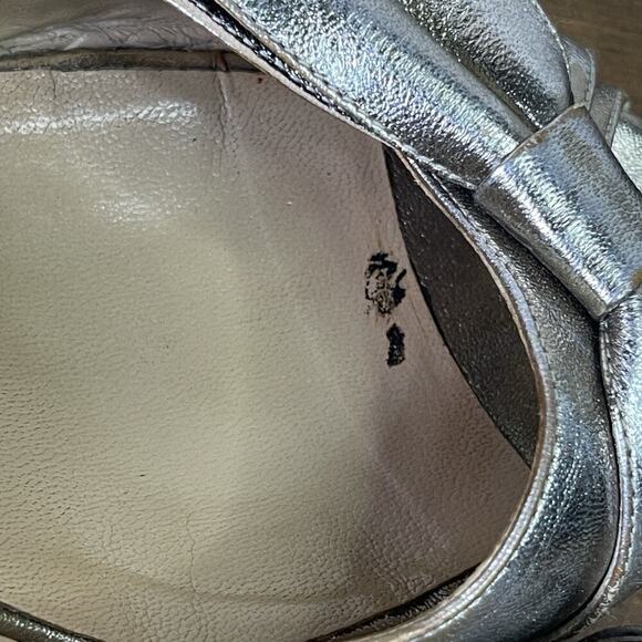 Valentino Metallic Silver Pewter Leather Bow Wedge Espadrille Sandals EU 39 8.5 - Picture 6 of 15